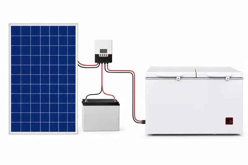 Complete solar freezer system with panel battery and controller