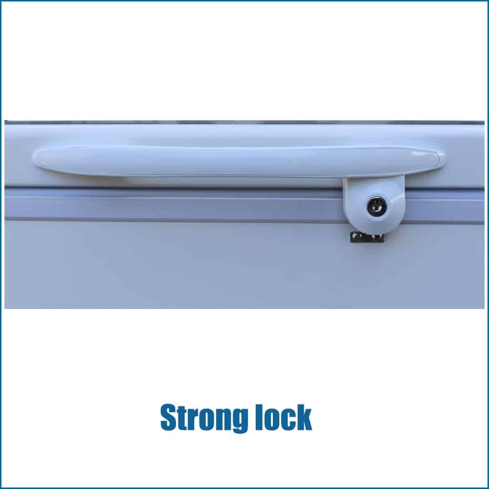 Lockable solar freezer lid for secure storage