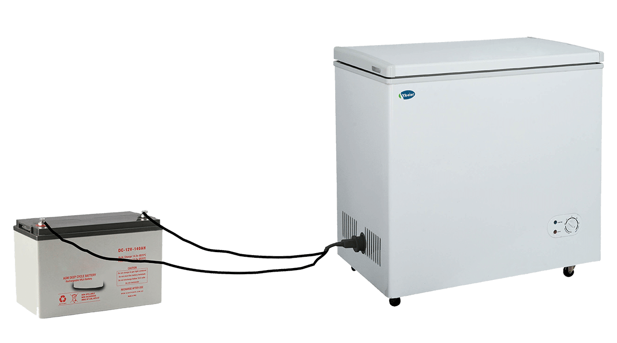 Solar freezer powered by backup battery