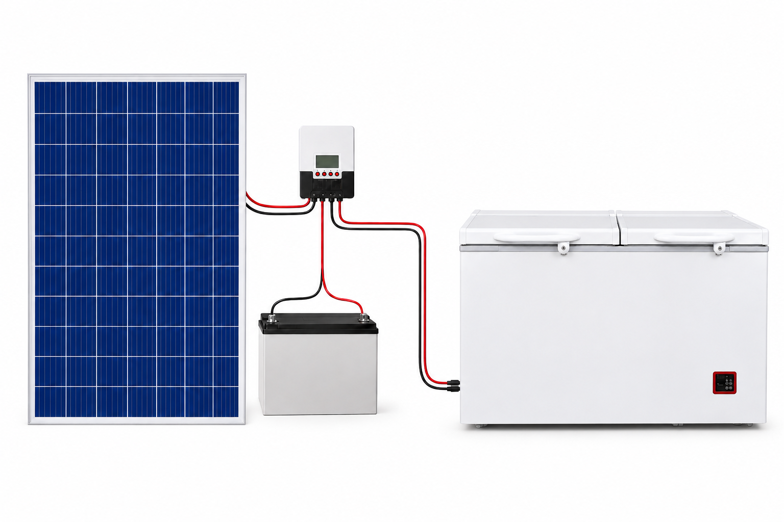 Complete solar freezer system with panel battery and controller